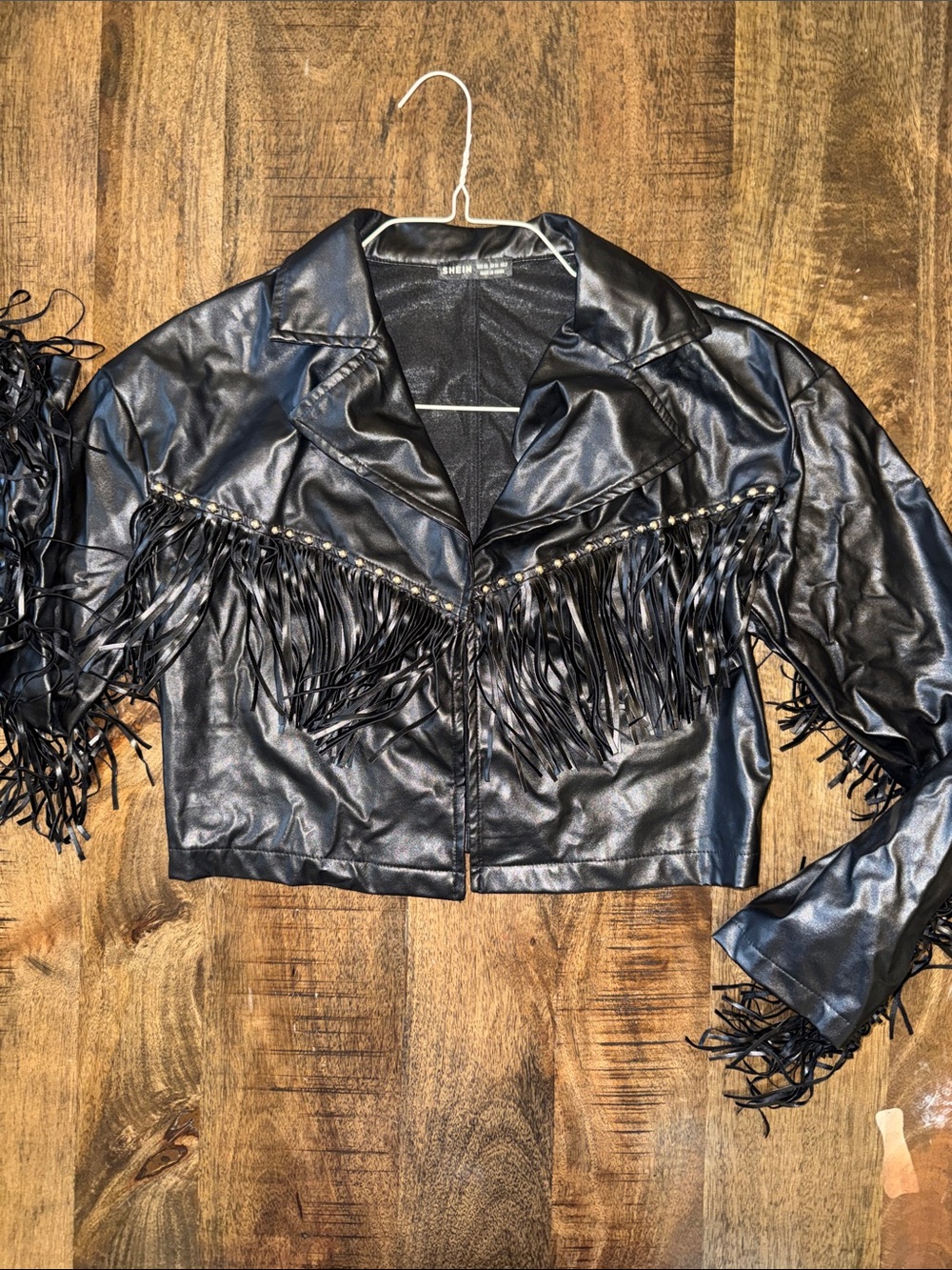 Black Fringe Faux Leather Women's Jacket